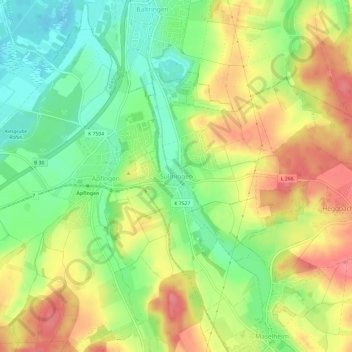 Carte topographique Sulmingen, altitude, relief