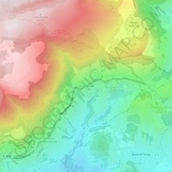 Carte topographique Les Chauves, altitude, relief