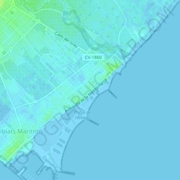 Carte topographique La Malvarrosa, altitude, relief