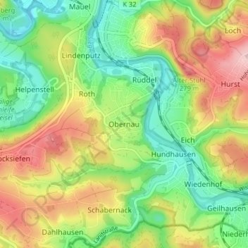 Carte topographique Obernau, altitude, relief