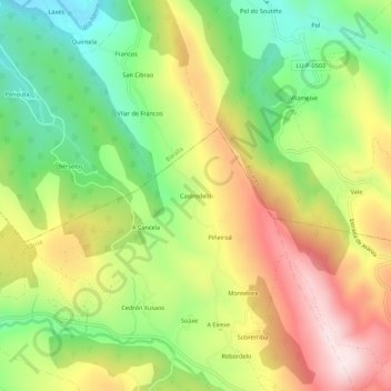 Carte topographique Castrodelo, altitude, relief