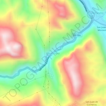 Carte topographique Huachipa, altitude, relief