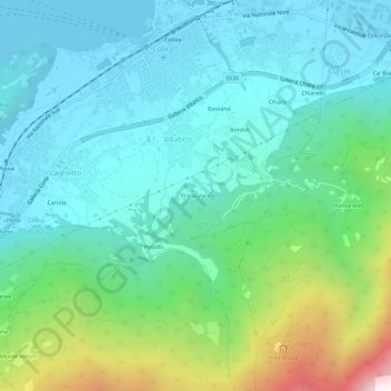 Carte topographique Prà la Vaca, altitude, relief