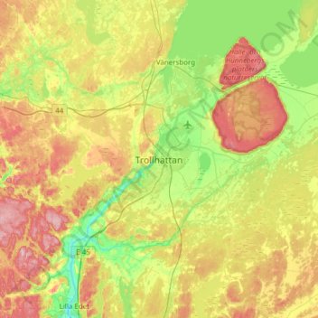 Carte topographique Trollhättan, altitude, relief