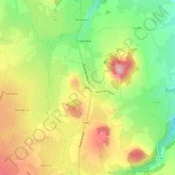 Carte topographique Bizac, altitude, relief