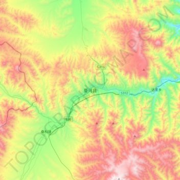 Carte topographique Xiahe, altitude, relief