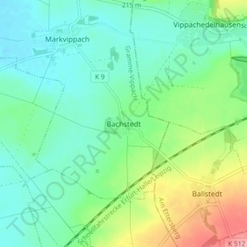 Carte topographique Bachstedt, altitude, relief