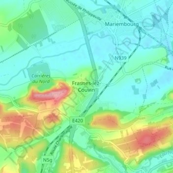 Carte topographique Frasnes-lez-Couvin, altitude, relief