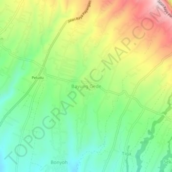 Carte topographique Bayung Gede, altitude, relief