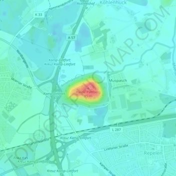 Carte topographique Halde Pattberg, altitude, relief