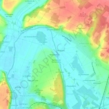 Carte topographique Rochambeau, altitude, relief