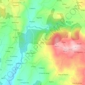 Carte topographique Grobas, altitude, relief
