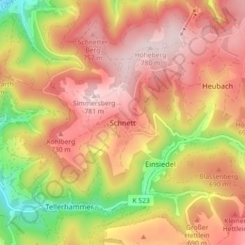 Carte topographique Schnett, altitude, relief