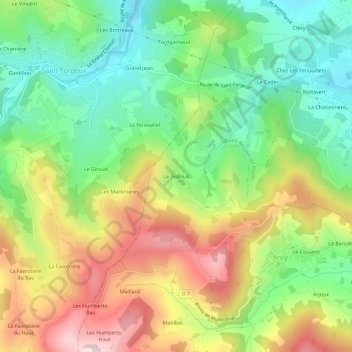 Carte topographique Le Teilloux, altitude, relief