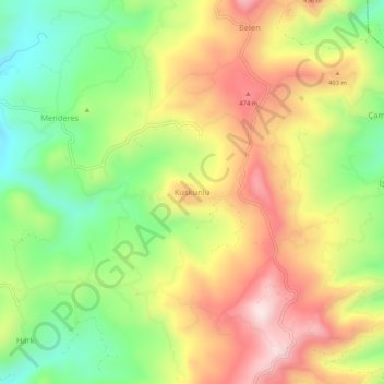 Carte topographique Kuskunlu, altitude, relief