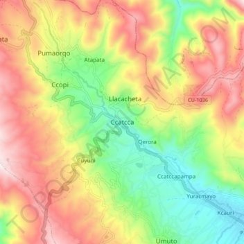 Carte topographique Ccatcca, altitude, relief