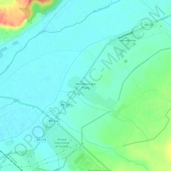 Carte topographique Montinhos dos Pegos, altitude, relief