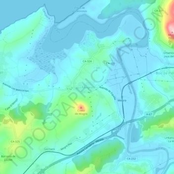 Carte topographique Mogro, altitude, relief