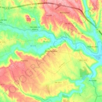 Carte topographique Marmeleira, altitude, relief