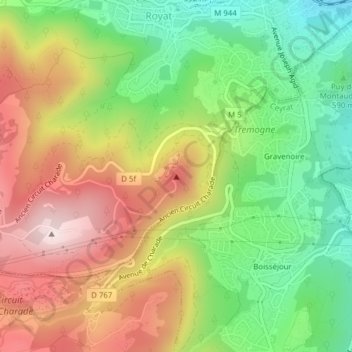 Carte topographique Puy de Gravenoire, altitude, relief