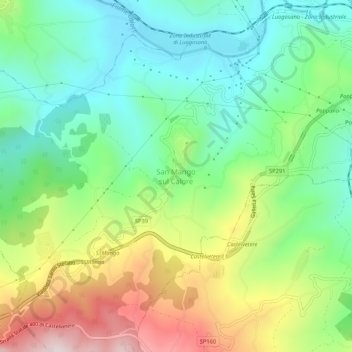 Carte topographique San Mango sul Calore, altitude, relief