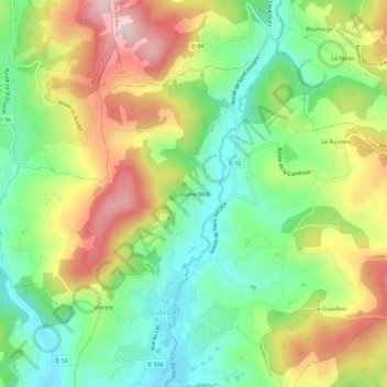 Carte topographique Tourne Midi, altitude, relief