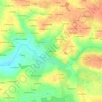 Carte topographique La Hubaudière, altitude, relief