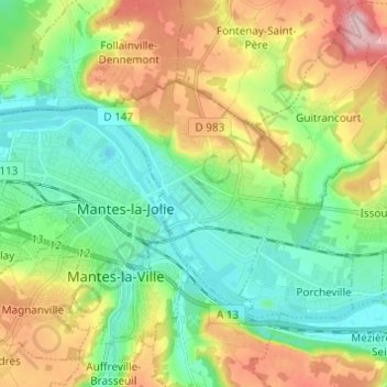 Carte topographique Limay, altitude, relief
