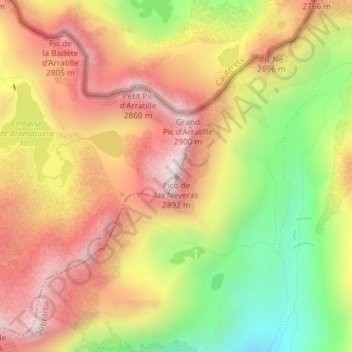 Carte topographique Pico de las Neveras, altitude, relief