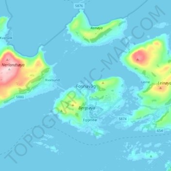 Carte topographique Fosnavåg, altitude, relief