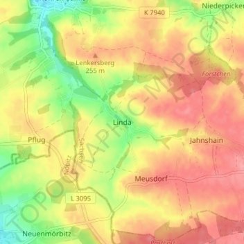 Carte topographique Linda, altitude, relief