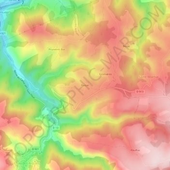 Carte topographique Pussac, altitude, relief