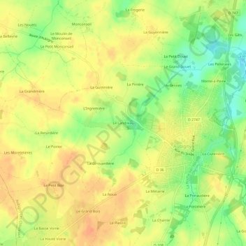 Carte topographique Le Landreau, altitude, relief