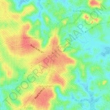 Carte topographique Logbessou Pk.14, altitude, relief
