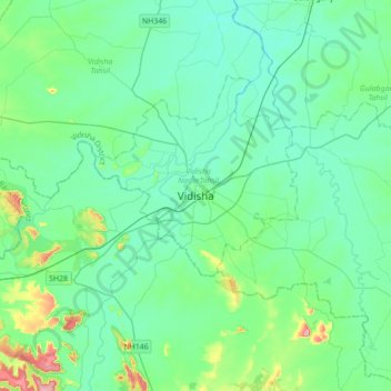 Carte topographique Vidisha, altitude, relief