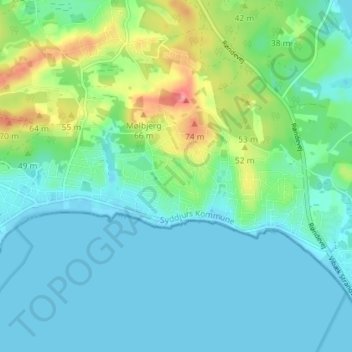 Carte topographique Handrup Strand, altitude, relief