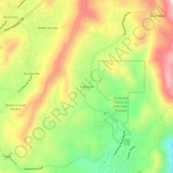 Carte topographique Cherokee, altitude, relief