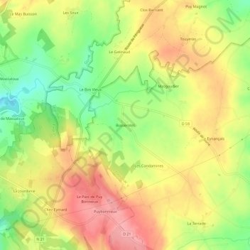 Carte topographique Busseroles, altitude, relief