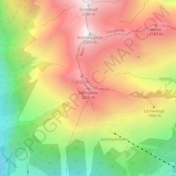 Carte topographique Jöchlspitze, altitude, relief