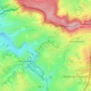 Carte topographique Völkerich, altitude, relief