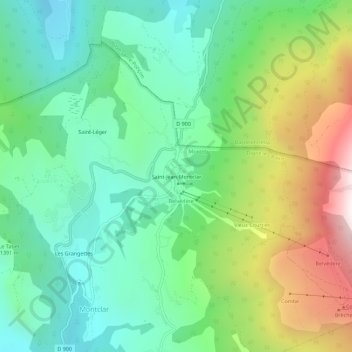 Carte topographique Saint-Jean-Montclar, altitude, relief