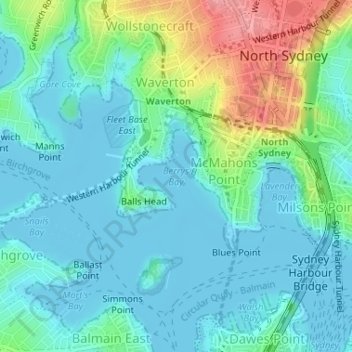 Carte topographique Berrys Bay, altitude, relief
