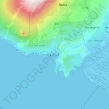 Carte topographique Limbé, altitude, relief