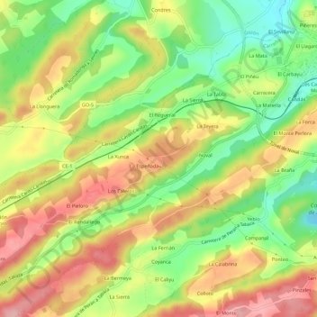 Carte topographique Llaneces, altitude, relief