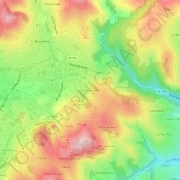 Carte topographique La Calaminière, altitude, relief