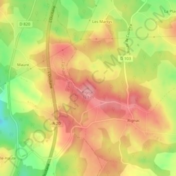 Carte topographique Rignac, altitude, relief