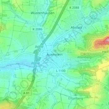 Carte topographique Auenstein, altitude, relief