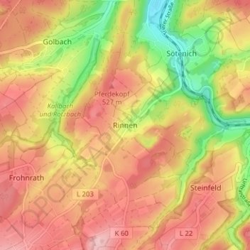 Carte topographique Rinnen, altitude, relief