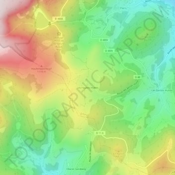 Carte topographique Les Hautes-Huttes, altitude, relief