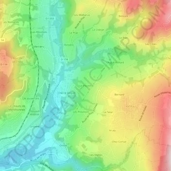 Carte topographique Le Pautex, altitude, relief